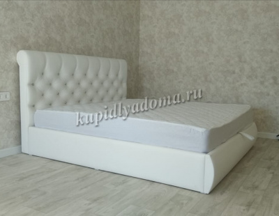 Кровать Беатриче 1.8 с подъемным механизмом (Белый/Экокожа Texas/Стразы)