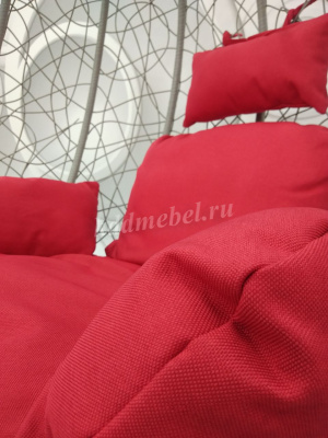 Кресло подвесное маленькое Кокон F-03 (Светло-серый ротанг/Красная подушка)