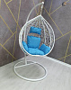 Кресло подвесное маленькое Кокон F-03 (Белый ротанг/Голубая подушка)