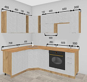 Кухня угловая Кассия 1,55*2,20 МДФ Крафт (Венеция Лайт/Столешница Дуб вотан)