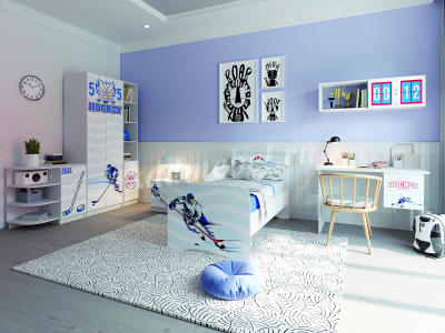 Тумба прикроватная Смарти (Белый/Фотопечать Хоккей)