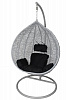 Кресло подвесное маленькое Кокон F-03 (Светло-серый ротанг/Черная подушка)