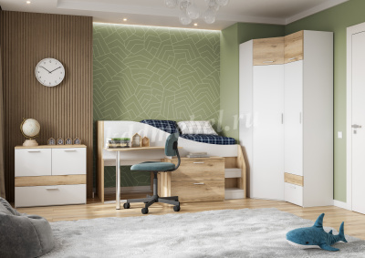 Шкаф угловой Геометрия-5 (Белый/Делано светлый)