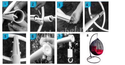 Кресло подвесное маленькое Кокон F-03 (Белый ротанг/Бежевая подушка)