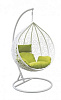 Кресло подвесное маленькое Кокон F-03 (Белый ротанг/Зеленая подушка)