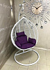 Кресло подвесное маленькое Кокон F-03 (Белый ротанг/Фиолетовая подушка)