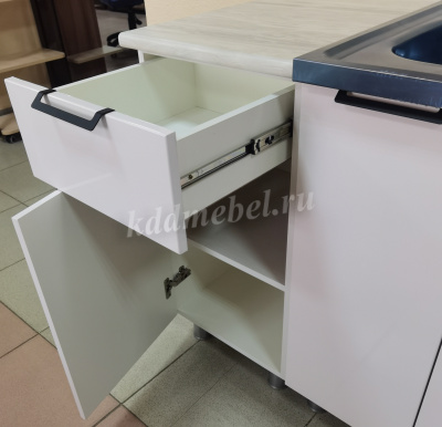 Кухня Куб 1,6 ЛДСП (Белый/Белый глянец/Олива жемчужная)