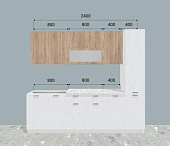 Кухня Бетоны 2,4 с пеналом МДФ Белый (Дуб сонома/Бетон снежный)