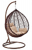 Кресло подвесное маленькое Кокон F-03 (Коричневый ротанг/Бежевая подушка)