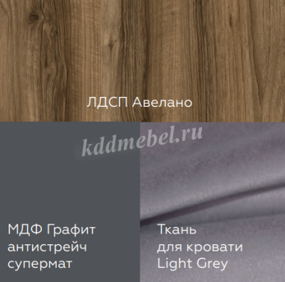 Кровать Моника 1.6 с подцветкой и ортопедическим основанием мод 1.2 (Авелано/Графит антистрейч)