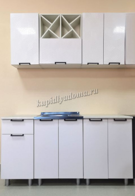 Кухня Куб 1,6 ЛДСП (Белый/Белый глянец/Олива жемчужная)