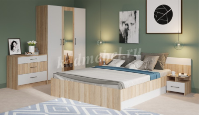 Тумба прикроватная Алёна 2 шт. (Дуб сонома/Белый)