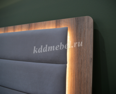 Кровать Моника 1.6 с подцветкой и ортопедическим основанием мод 1.2 (Авелано/Графит антистрейч)