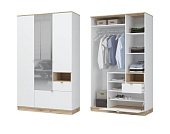 Шкаф Юкки 3х створчатый с зеркалом 1350 (Дуб делано/Белый шагрень)