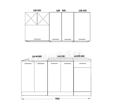 Кухня Куб 1,6 ЛДСП (Белый/Белый глянец/Олива жемчужная)