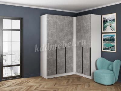 Шкаф угловой Мадрид прямой угол (Белый древесные поры/Ателье светлое)