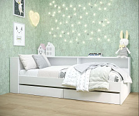 Кровать Ксения с ящиками 0.9 с настилом без прикроватного блока (Белый)